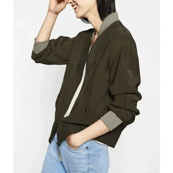 Liebeskind Berlin Women’s Grey Twill- Collar Bomber Jacket Size Small